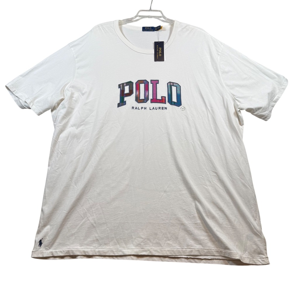 NEW Polo Ralph Lauren T-Shirt Men 4LT White Plaid Applique Logo Tall Tee - Picture 2 of 9